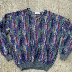Vintage St. Croix Shop Men’s Multicolored Sweater Abstract Cotton Sz L Long USA